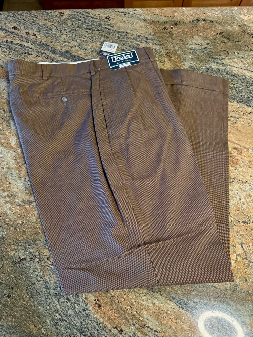 Polo Ralph Lauren Brown Birdseye 100% Cotton Dress Pants NWT Pleated Cuffs 36X30